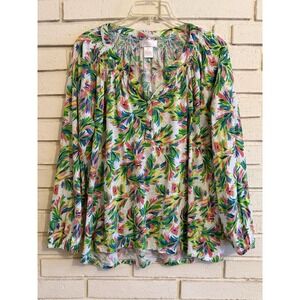 Stella Parker Peasant Fitting Top Women's Multi Floral 100% Cotton Size XL